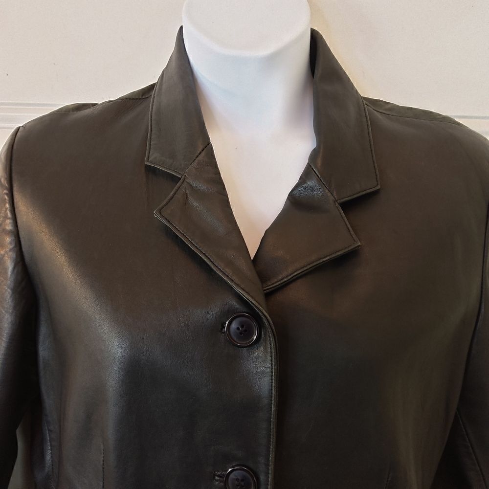 KC Collections black button front leather jacket - Picture 3 of 17